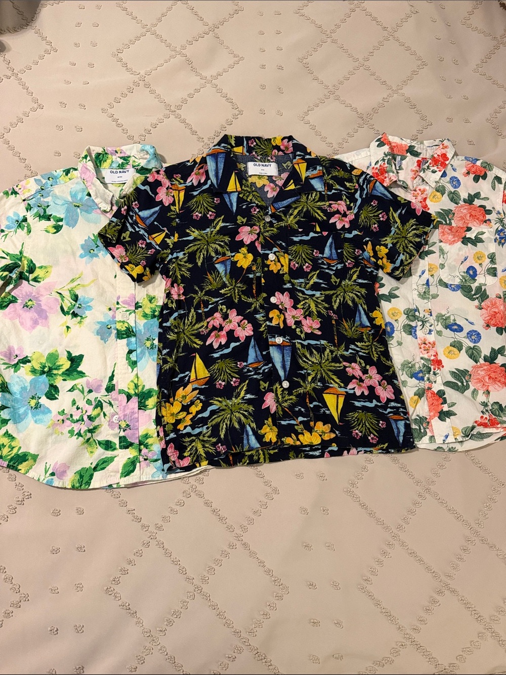 Old Navy Boys' Floral & Tropical Button-Down Shirts - White, Black, Multicolor